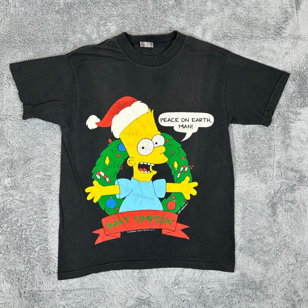 Vintage 1990 Bart Simpson Christmas T-Shirt SSI Express Black Single Stitch USA